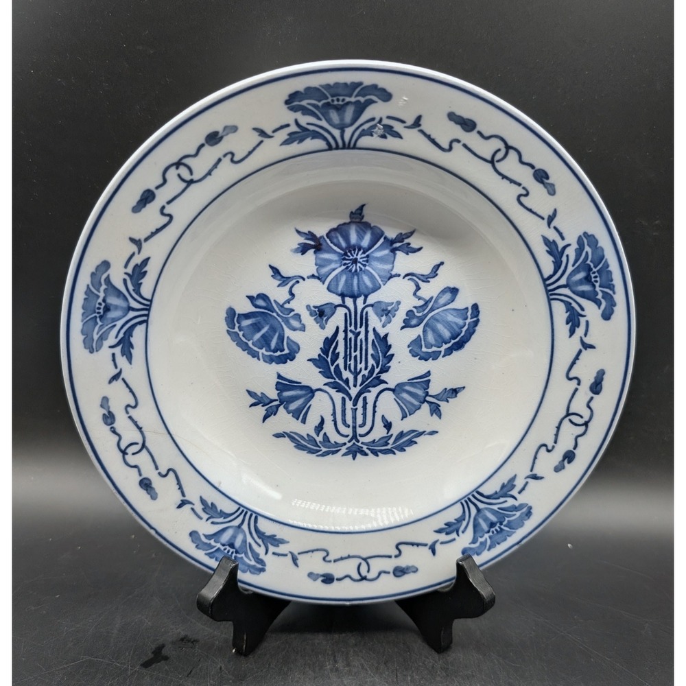 Antique LS & S NY Saxony Blue White Floral Transferware Plate Lazarus Straus NY